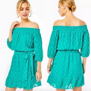 Lilly Pulitzer‎ Rochelle Off-The-Shoulder Romper 3/4 Sleeves Green